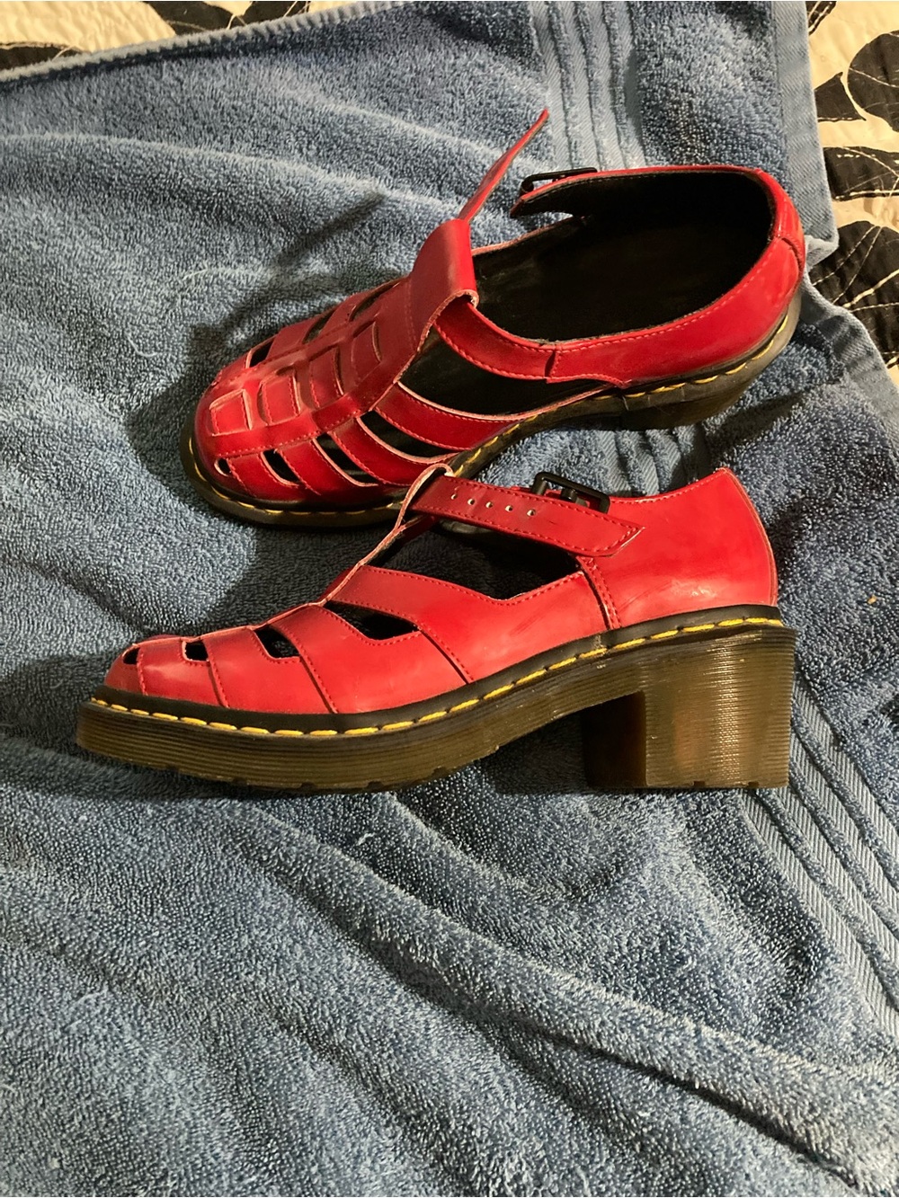 Dr. Martens Women's Red Leather Fisherman Wedge Sandals - Picture 3 of 4